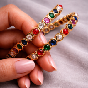 Multicolor Gemstone Gold-Plated Bangle Set