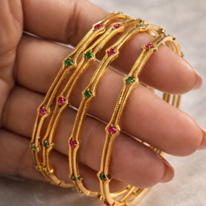 Antique Finish Gold Bangles with Red & Green Stones