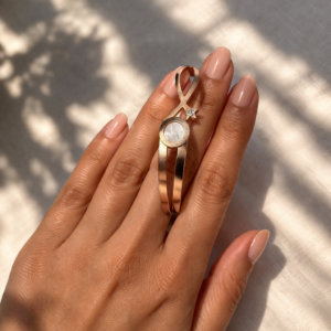 Minimalist Gold Ring with Moonstone & Star Charm