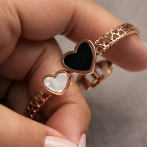 Rose Gold Dual Heart Bangle Bracelet