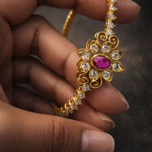 Elegant Floral Ruby & Diamond Gold Bracelet