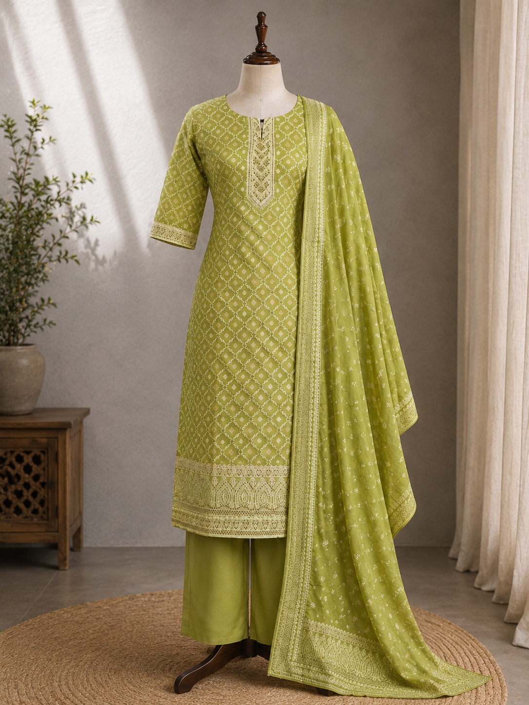 Fresh & Elegant 3-Piece Lime Green Salwar Set
