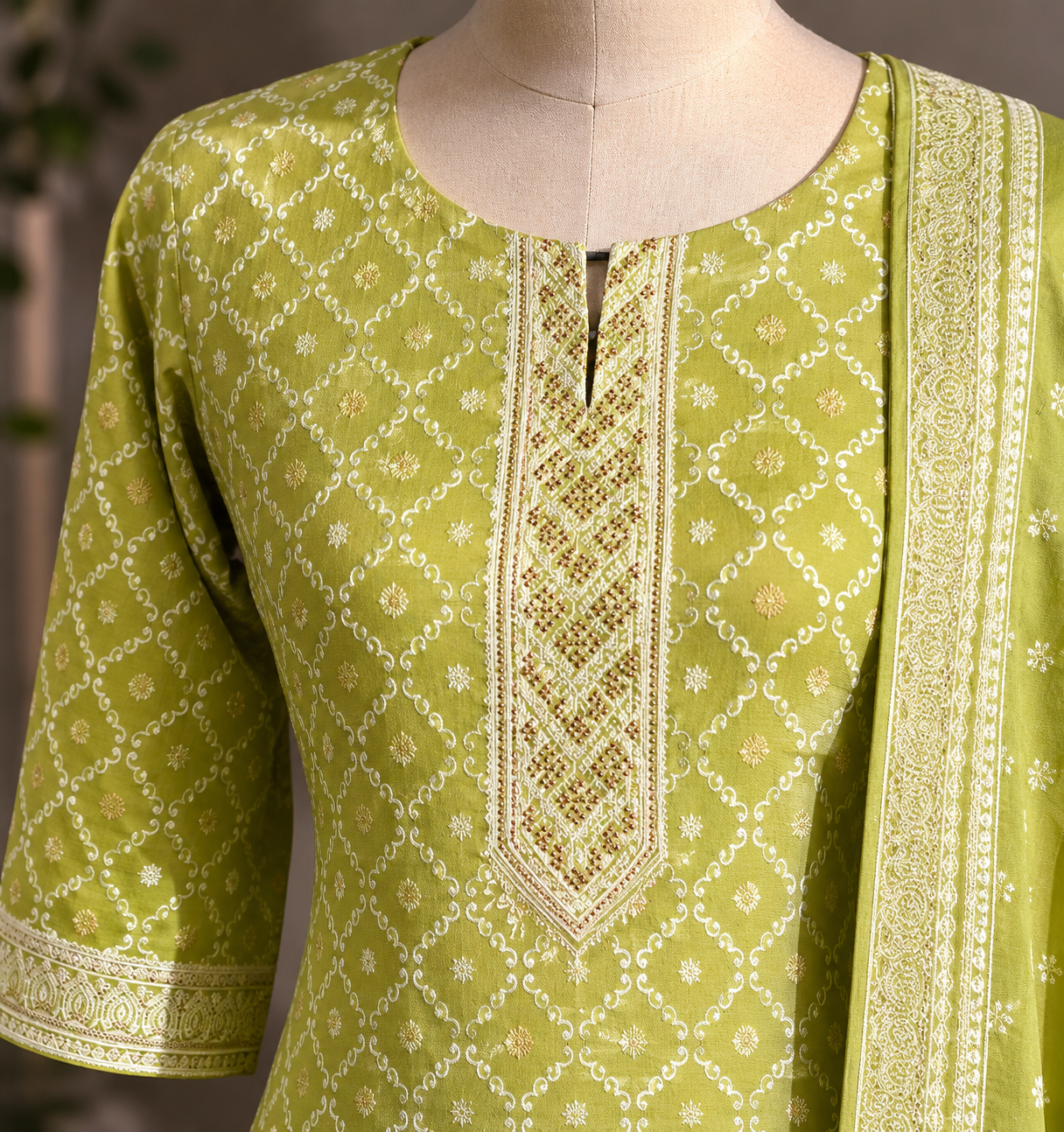 Fresh & Elegant 3-Piece Lime Green Salwar Set - Image 2
