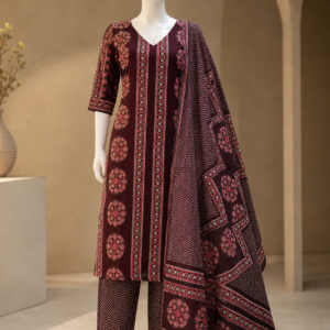 Stunning Maroon Printed 3-Piece Ethnic Salwar Suit Set