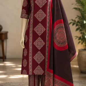 Elegant Maroon Printed Salwar Suit Set