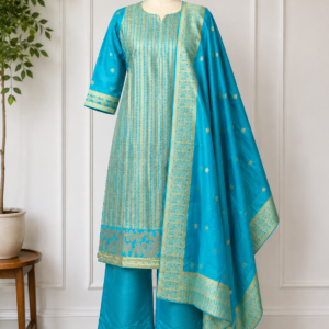 Elegant Sky Blue Woven Salwar Suit Set..