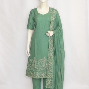 Elegant Green Embroidered Salwar Suit Set.