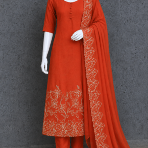 Elegant Orange Floral Embroidered Salwar Suit Set