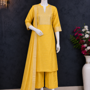 Yellow Embroidered Straight-Cut Salwar Suit Set