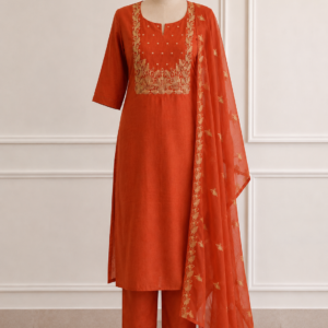 Elegant Orange Embroidered Salwar Suit Set..