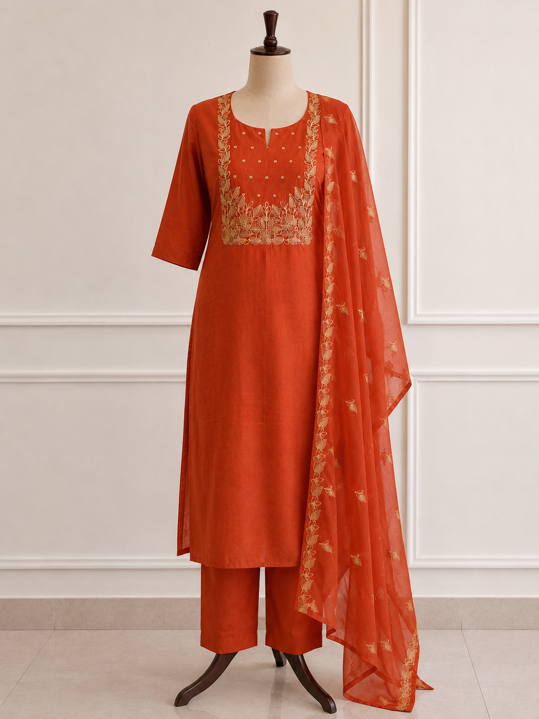 Elegant Orange Embroidered Salwar Suit Set..