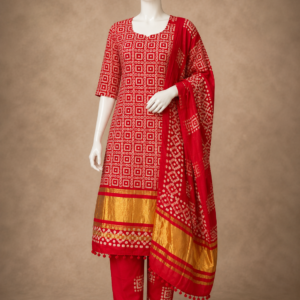 Red & Gold Bandhani Style 3-Piece Salwar Suit Set
