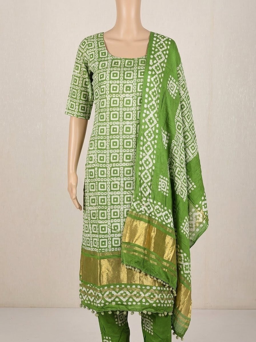 Green Bandhani-Inspired 3-Piece Suit Set